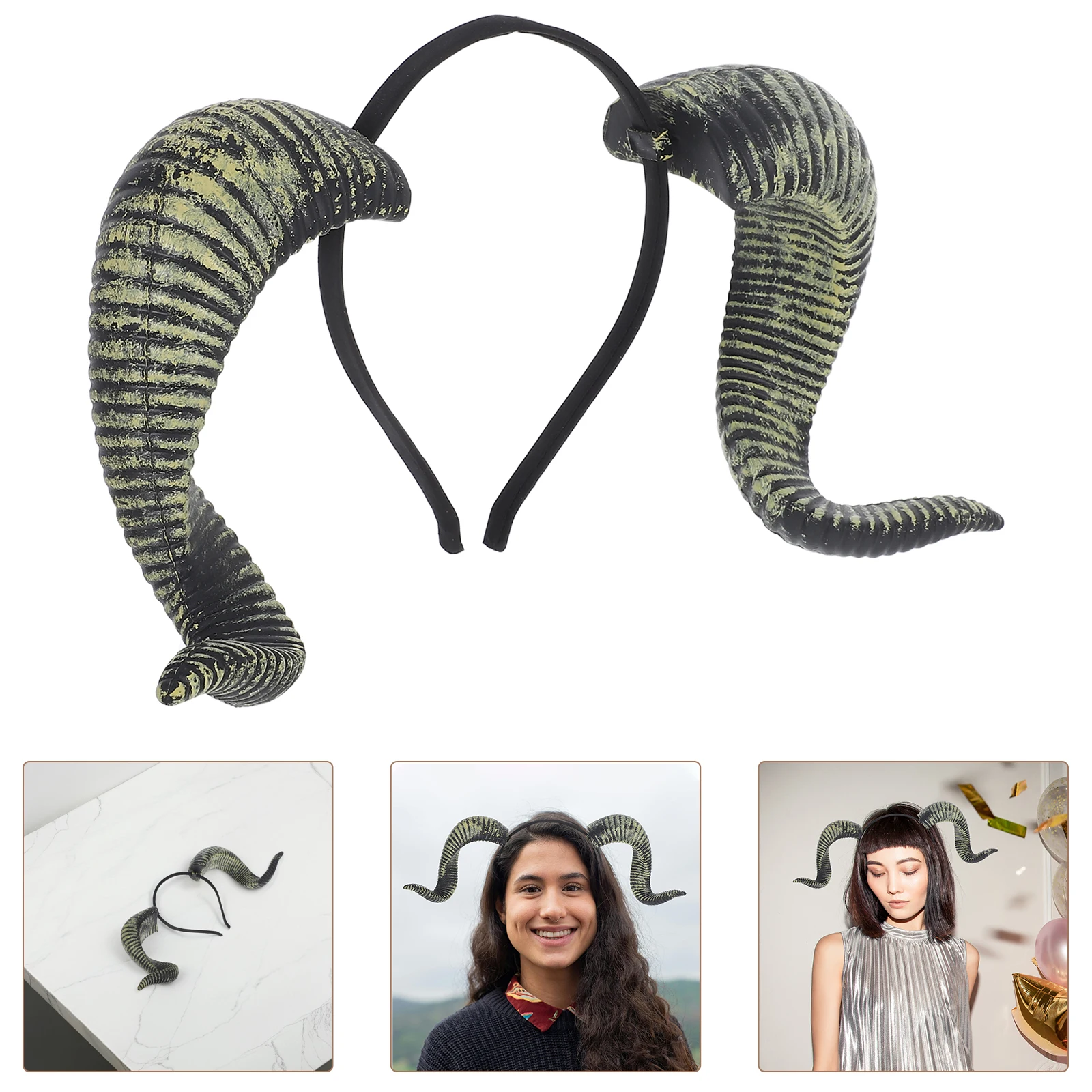 Sheep Horn Headhand Headwear Halloween Costume Gothic Horn Hair Hoop for Cosplay Party PU Horns Hair Accessory for Men and Women