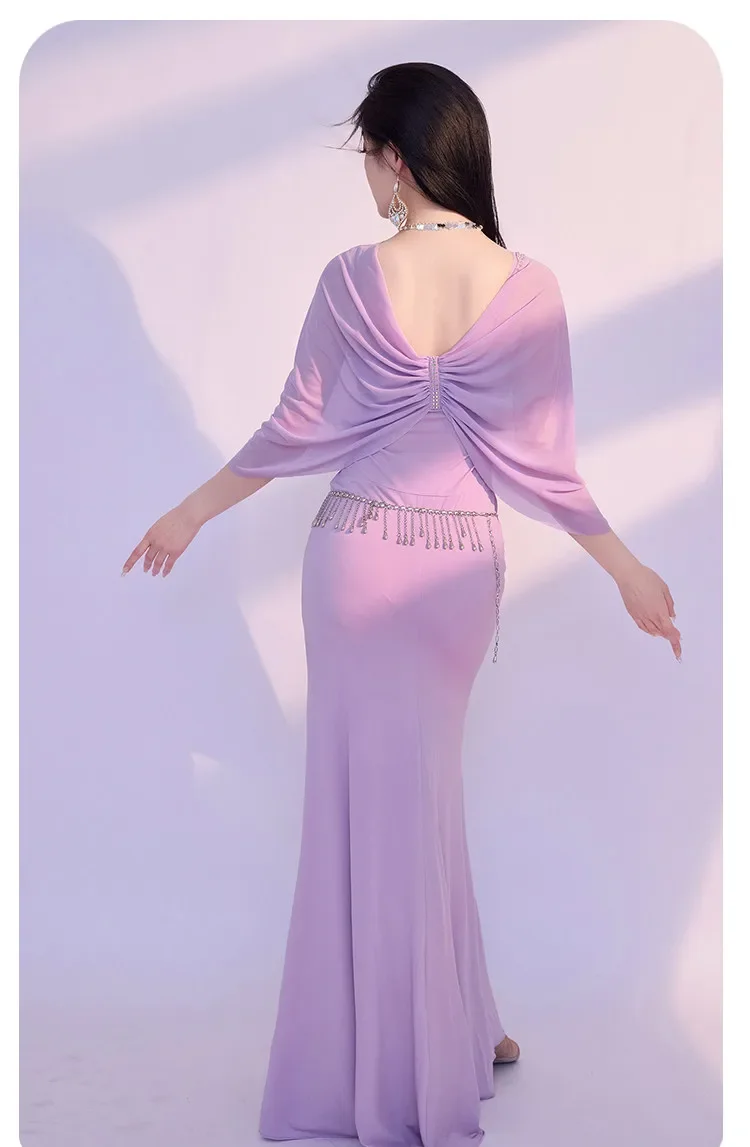 Neues Bauchtanz-Übungsoutfit, Trägerkleid, sexy Bauchbedeckung, orientalisches Tanzkostüm für Auftritte, professionelles Bauchtanz-Outfit. – Detail 12