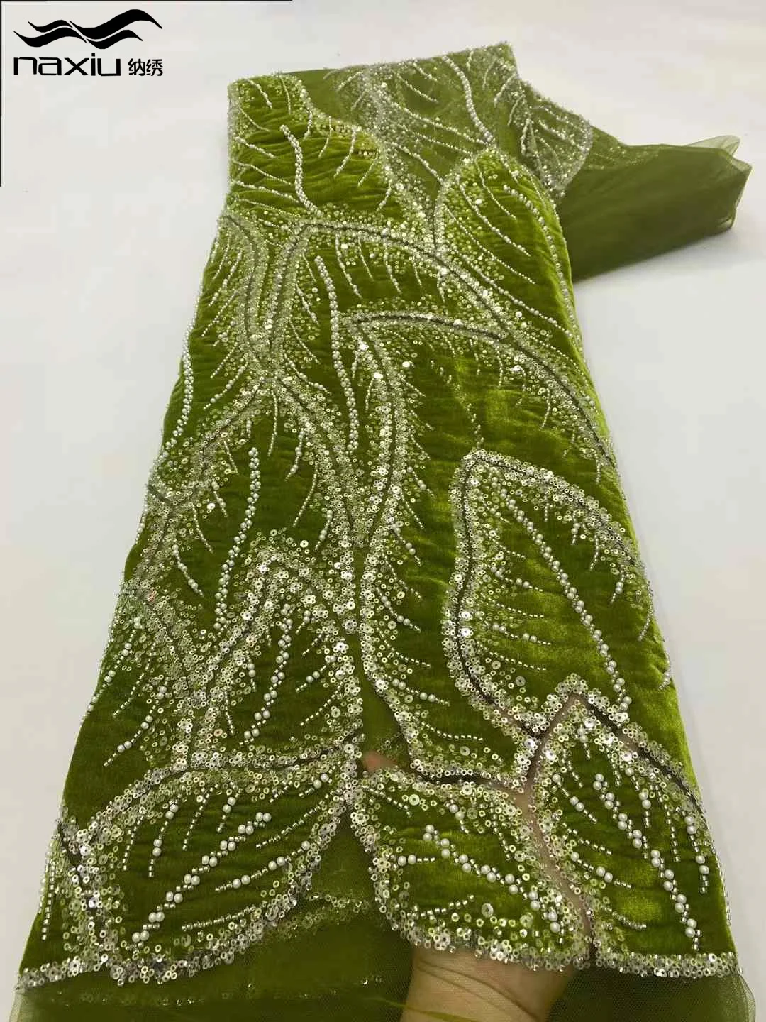 Madison Luxury African Lace Fabric 2025 High Quality Sequins Beads Lace Fabrics For Nigerian Wedding French Velvet Lace Fabric