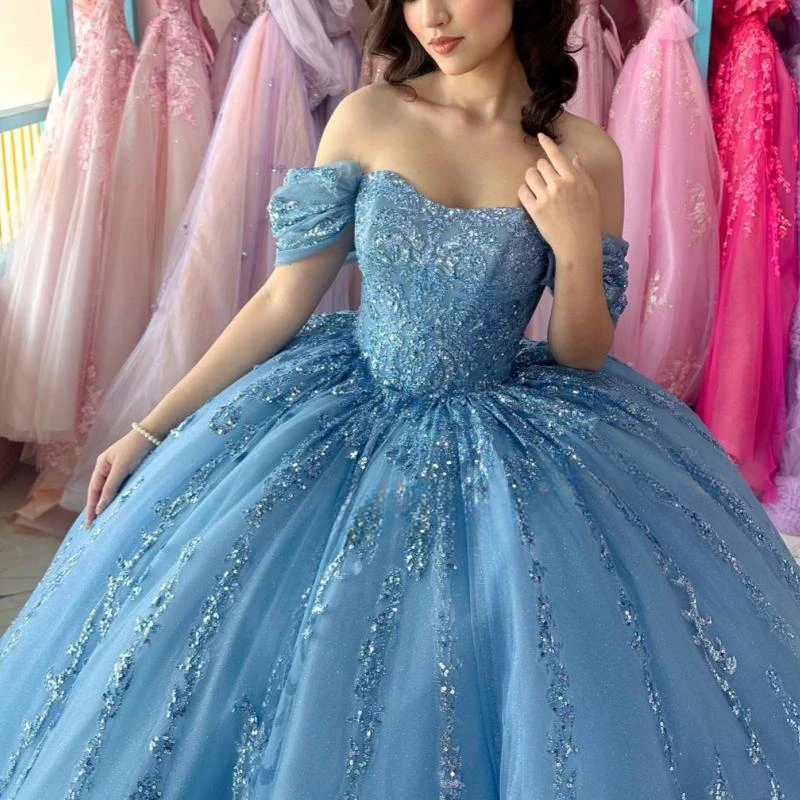 FOTO 2 - Синие блестящие платья Quinceanera