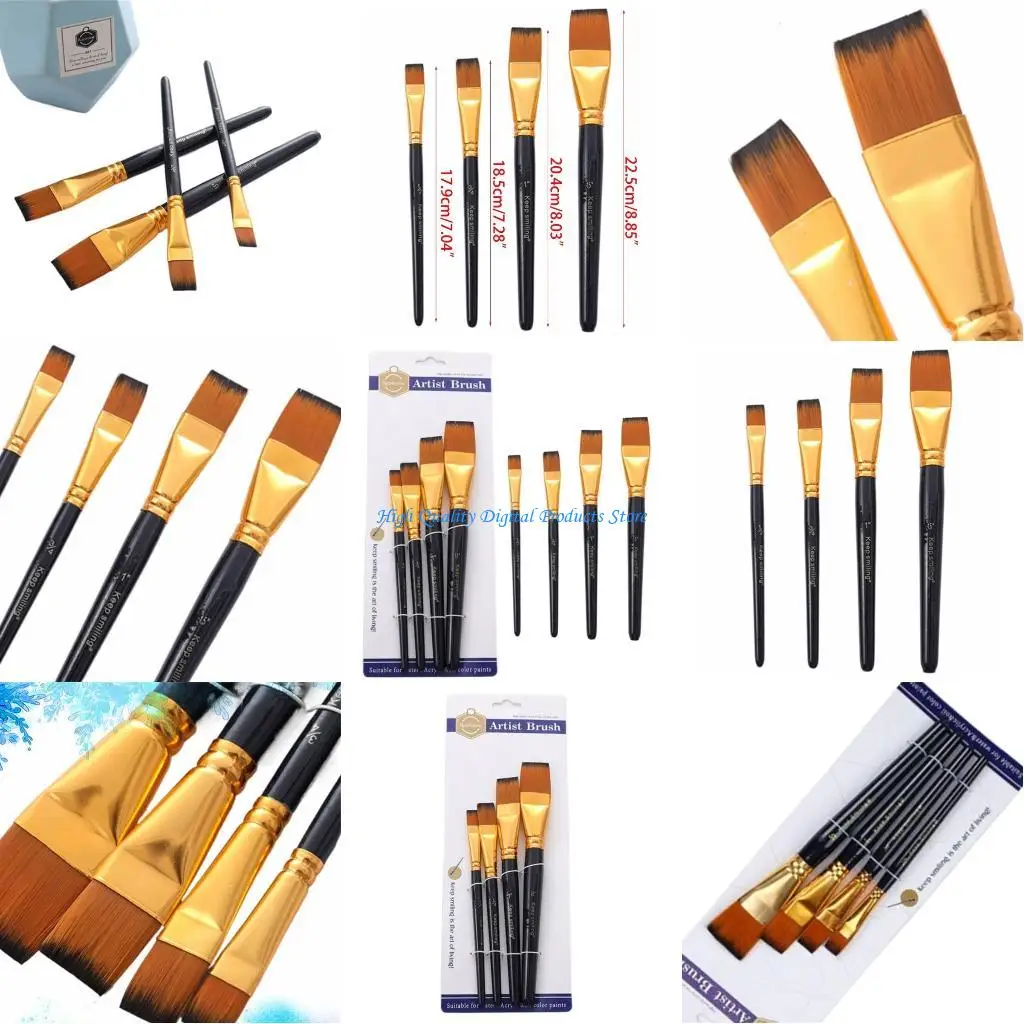 

U2JE 4x Flat Paint Brushes Set Multifunction Painting Brushes Watercolor Nylon Brush