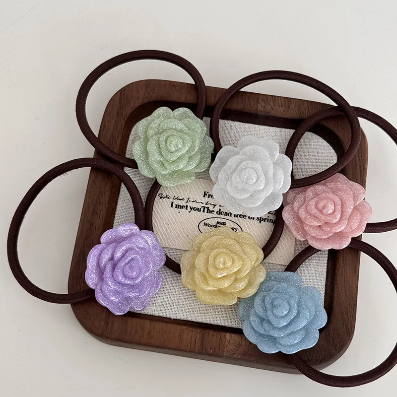 Korean Thin Flash Rose Rubber Band Sweet Flower Hair Band Simple All-Match Ponytail Hair Tie Rubber Band Does Not Hurt Hair Rope