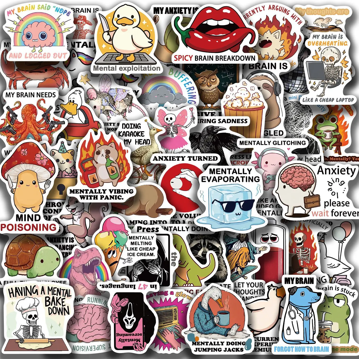 

50-100 шт. забавных стикеров на тему психических расстройств, водонепроницаемые виниловые наклейки для дневников, блокнотов и DIY-проектов