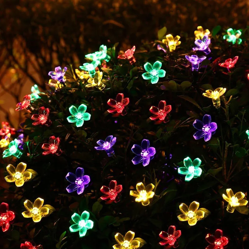 Solar Cherry LED String Lights Outdoor Sakura Garland Peach Flower Night Lamp Parterre Street Wedding Party Tree Garden Decor