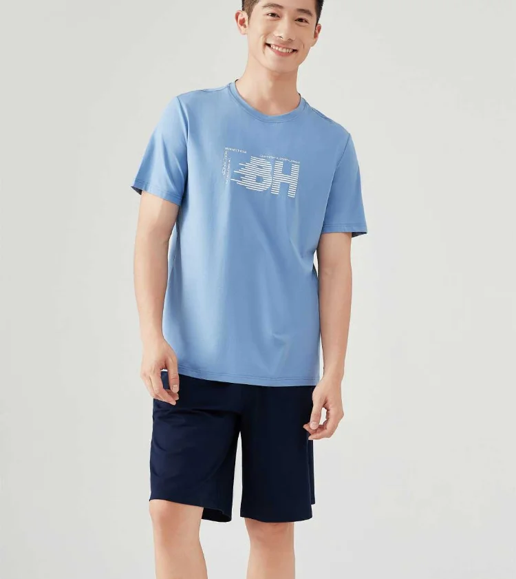 men's-modal-cotton-short-sleeve-t-shirt-home-sportswear-set-round-neck-five-quarter-elastic-shorts-comfortable-breathable-sum