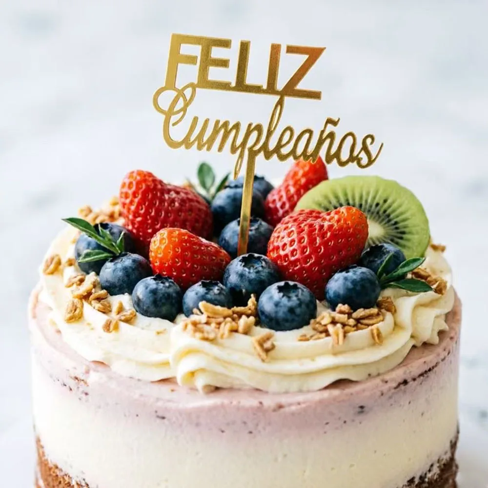 1-10 Stück Acryl Spanischer Happy Birthday Cake Topper Feliz Cumpleaños Backdekoration Kinder-Party-Zubehör Cupcake-Topper – Detail 6