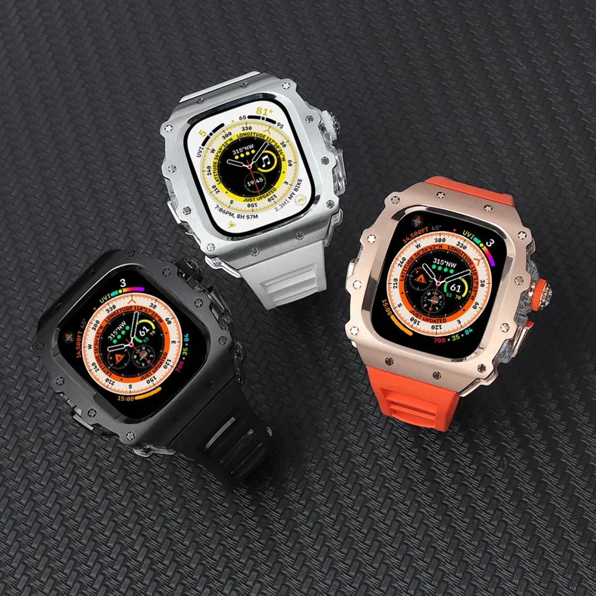 Luxury Modification Kit for Apple Watch Ultra4 3 2 49mm 45mm 44mm Stainless Steel Case Silicone Band for IWatch Series 9 8 7 6 5