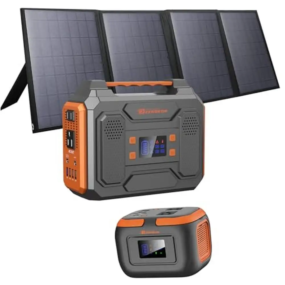 

Portable Solar Generator Power Station Bundle 300W Output Small Camping Power Bank with Foldable 40W Solar Panel 110V AC Outlet