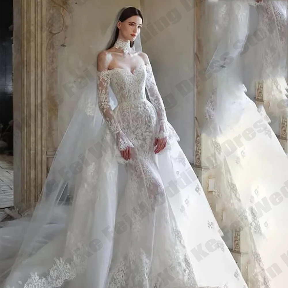 2026 Vintage Lace Wedding Dress Off Shoulder Long Sleeve A-line Bridal Gown Sweetheart Princess Ball Bride Dress Customized Robe