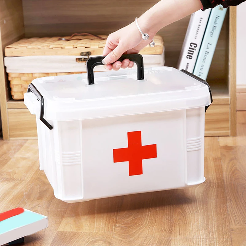 Multifunctional Plastic All-in-One Medicine Organizer - Transparent Water-Resistant Medical Storage Box, Medication Container