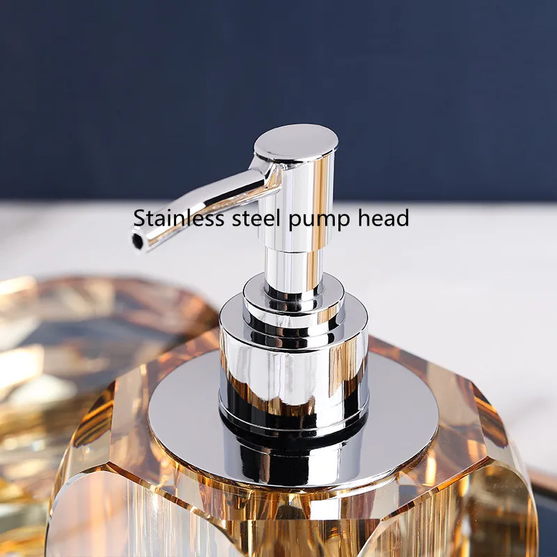 High Quality Crystal Bathroom Decoration Accessories, Soap Dispenser, Shampoo Bottle, Storage Tray, Amber and Smoky Gray