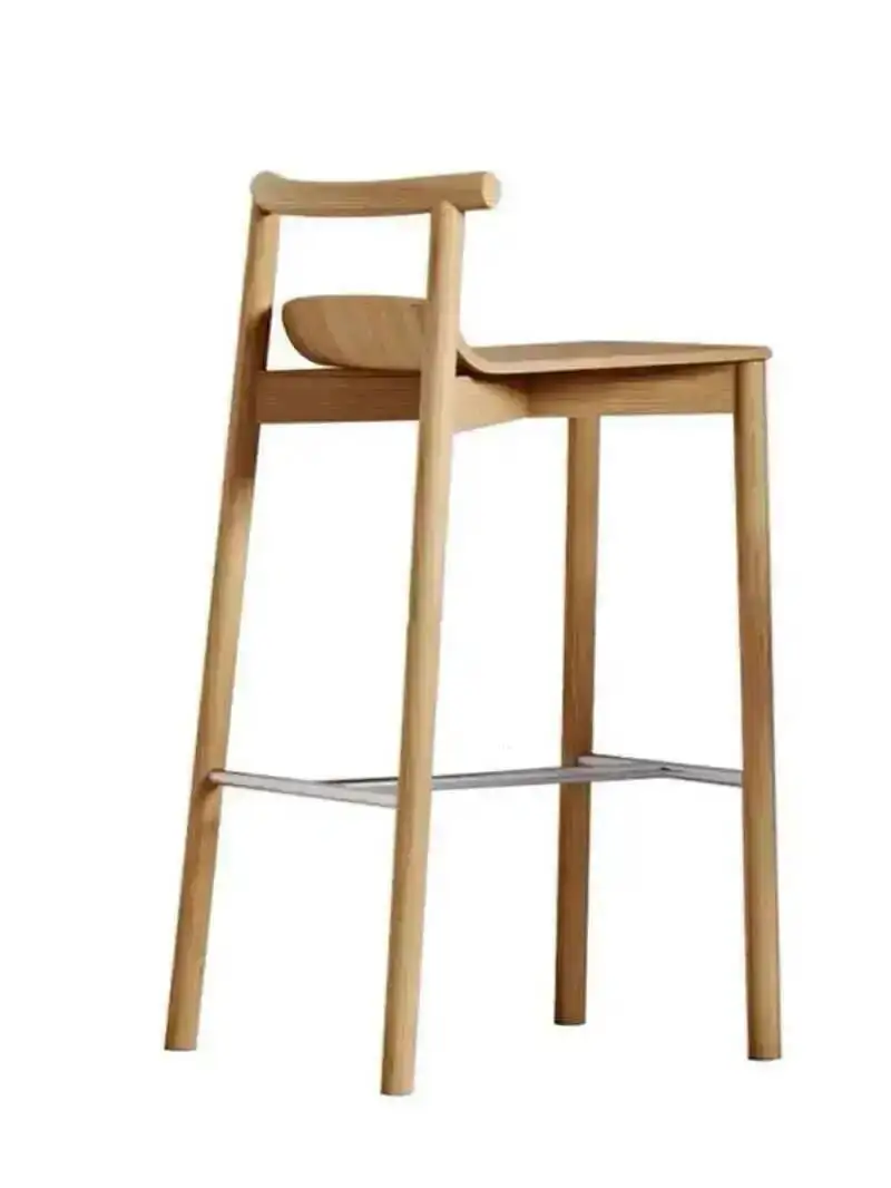 

Скандинавские барные стулья из цельного дерева, барная мебель, табурет для стойки, дизайнерский ресторан, бытовой высококлассный стул со спинкой для ресторана, деревянный стулZX