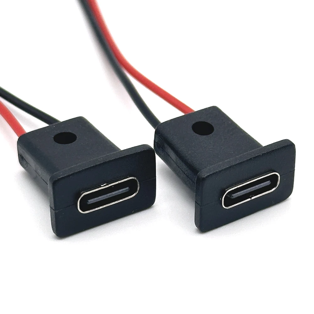2Pin USB-C Type Waterproof USB Connector Direct Compression Female Base Female Socket Charging Interface With Welding Wire ZH1.5