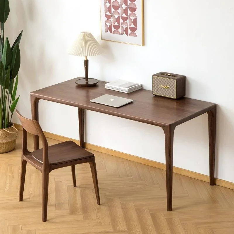 مجموعة طاولة طعام وكرسي من الخشب الصلب بالكامل وبسيطة وحديثة من الشمال، ومكتب نقر من خشب الجوز الأسود