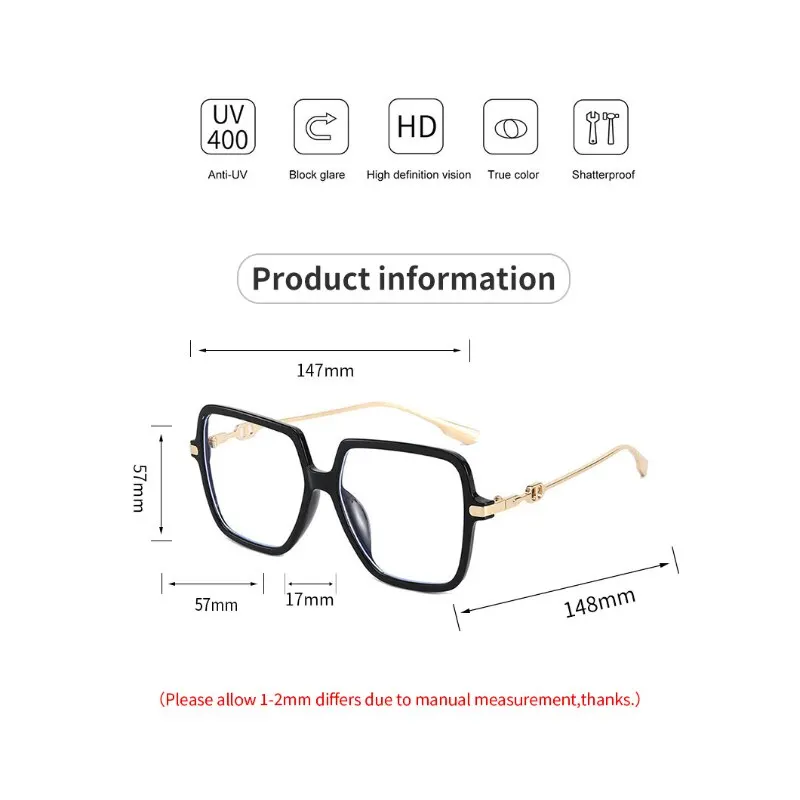 Fashion Oversized Square Eyewear Retro Womens Light Bloking Metal Frame Glasses Trend Optical Computer Eyeglasses image 6