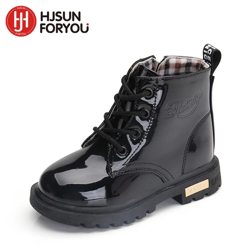 2022 New Winter Children Shoes PU Leather Waterproof Martin Boots Kids Snow Boots Brand Girls Boys Rubber Boots Fashion Sneakers