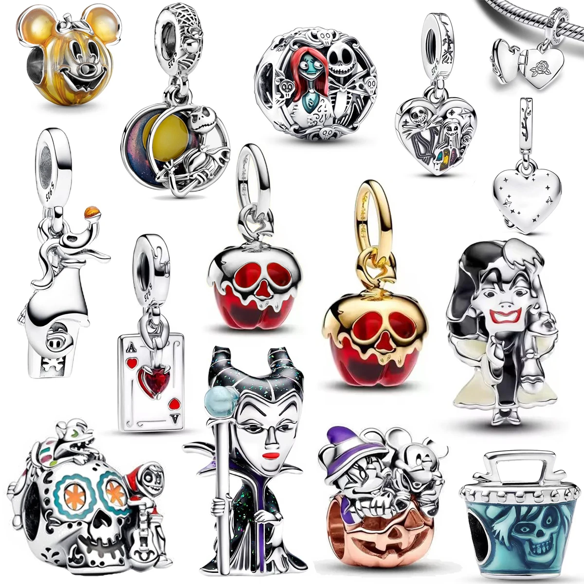 Miniso Disney Christmas Eve Series Charms Silver 925 Original Fit Bracelet Poker Jack Skull Beads Charm For Women Jewelry Gift