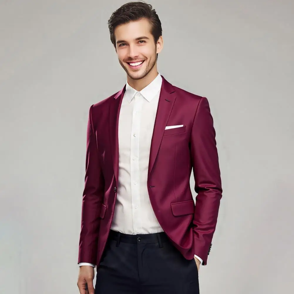 

2Pcs/Set Men Suit Lapel Long Sleeve 3D Tailored Suit Coat Mid-rise Solid Color Long Pants Set Wedding Party Business Suit