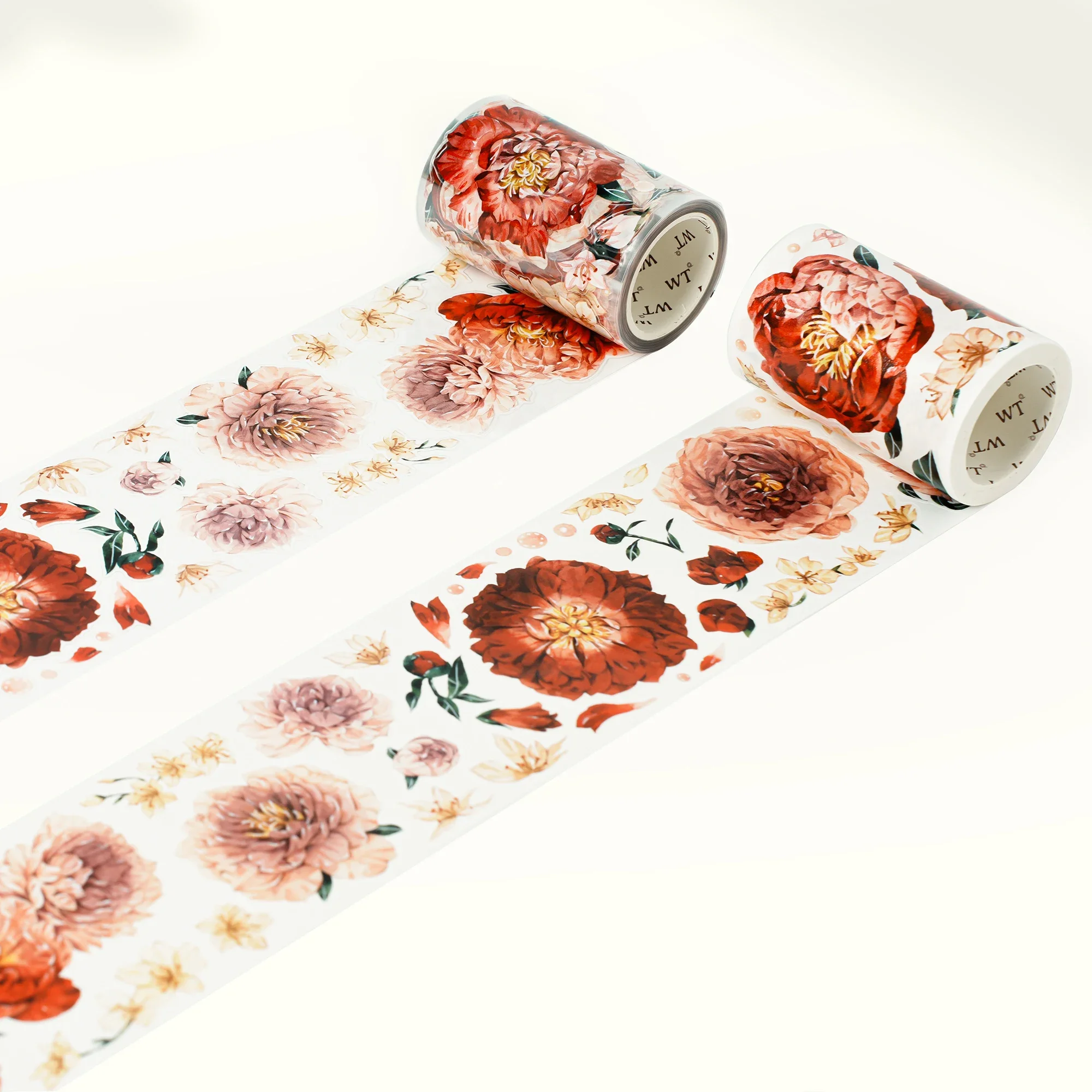 WT Peony, Flower Design Journal Washi Pet Tape Die Cut Red Floral Versatile