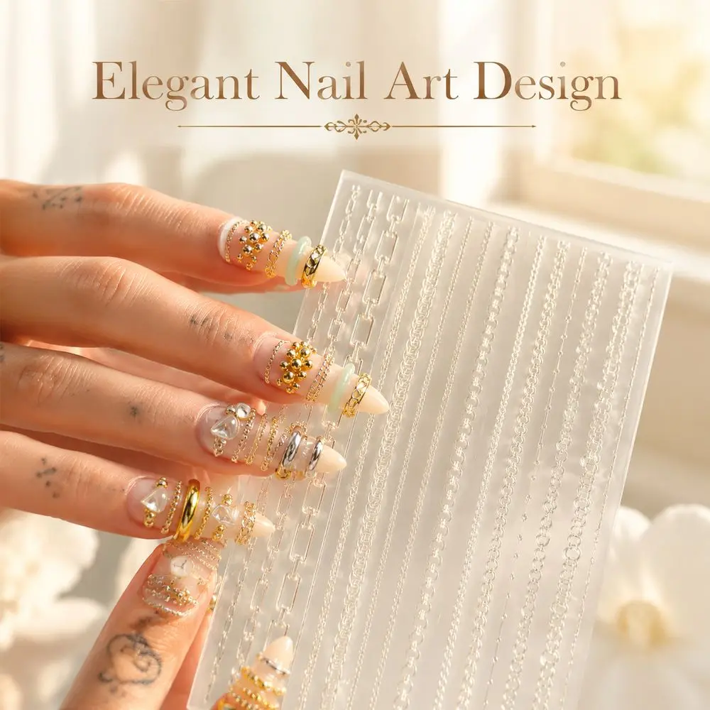 1Pc Hand‑Craft Nail Chain Silicone Mold 3D Realistic Metal Chain Pattern Mould Reusable DIY Manicure Decoration Supplies