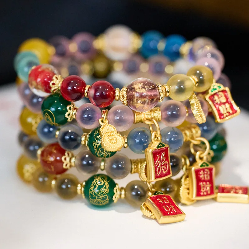 

Храмный стиль, натуральный для женщин, пятисторонний богатый, мягкое сердце, агат, браслет из бисера, элитный подарок