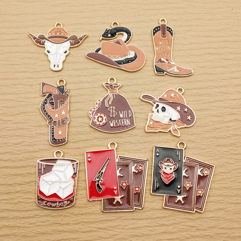 10pcs Cowboy Charm for Jewelry Making Necklace Earring Keychain Phone Bracelet Pendant Diy Accessories Alloy Metal Gold Plated