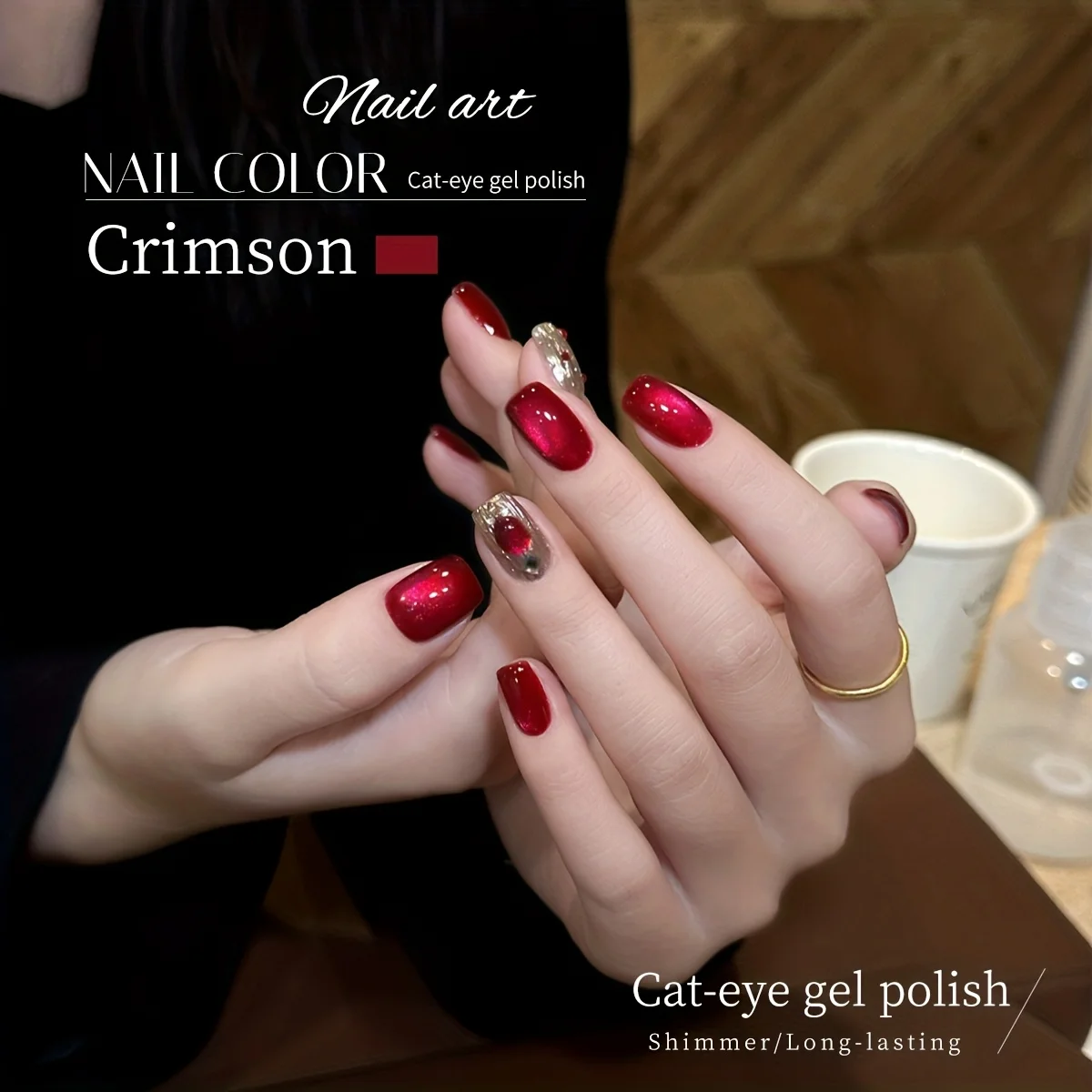 Shiny cat eye gel manicure finished look