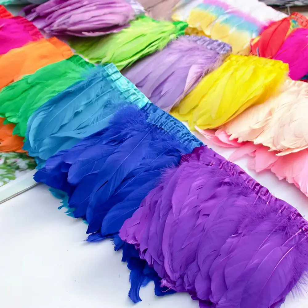 2 Meter Natural Dyed Goose Feather Trim Fringe Ribbon for Wedding Decor Costume Accessories DIY Crafts Gift Wrapping Supplies