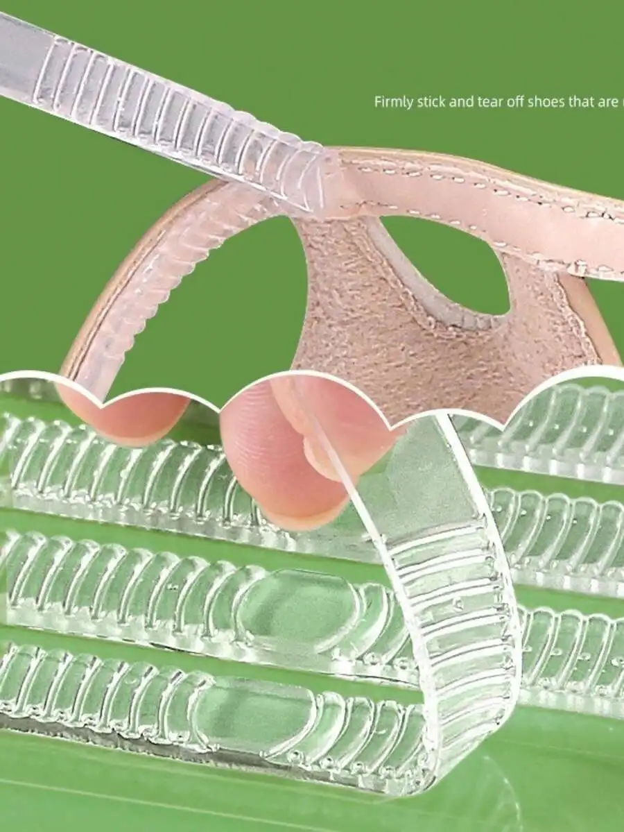 Tiras Antideslizantes de Gel Transparente con Patrón Ondulado para Sandalias y Tacones, 4 por Hoja, Adhesivo Reutilizable para Puntera, Talón o Suela