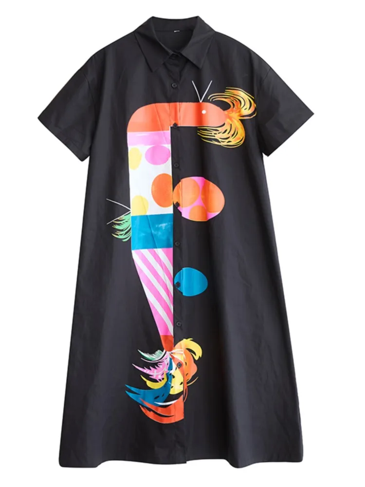 Oversized verão camisa longa vestido feminino graffiti impressão moda casual solto senhoras vestidos mulher vestido