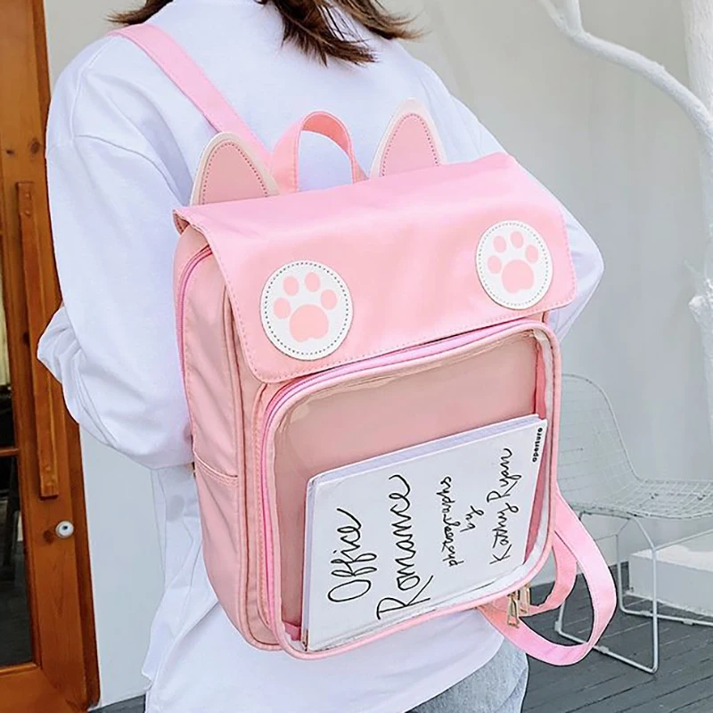 

Richme Aesthetic Backpack Female Kawaii Students Cat Paw Mochilas Para Mujer Large Capacity Transparent Dopamine Women Bags