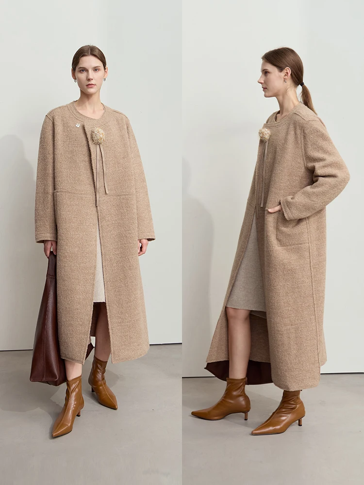 Amii-女性用ウールコート,ラウンドカラー,取り外し可能,新品,ルーズ,100%,冬,2021, 12444013