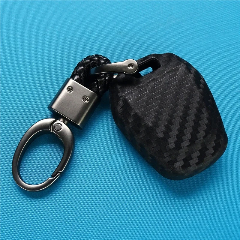 For Isuzu DMAX D-MAX Mu-x 2.5 2 Buttons Ignition Car Key Case Carbon Fiber Silicone Remote Fob Car Black Cover KeyChain