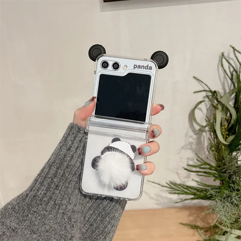 Cartoon Panda Schattige Weelderige Staart Telefoon Hoesje Voor Samsung Galaxy Zflip3 Zflip4 Zflip5 Zflip6 Harde Pc Back Cover Voor Zflip6 Case Shell