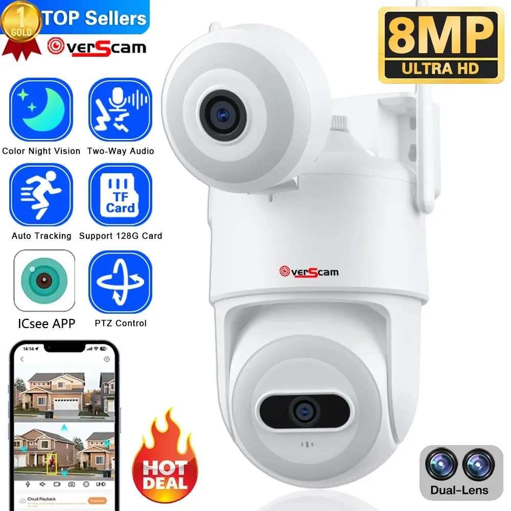 

8MP 4K PTZ Wifi Camera Outdoor Dual Lens Dual Screens Wifi Surveillance Camera Night Vision Human Detection Tracking ICSEE APP