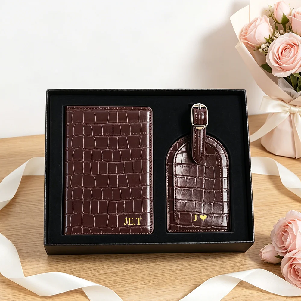 Luxury Passport Cover Luggage Tag Gift Box Set Custom Name Men Women Present Travel Accessories Suitcase Label Passport Holder image 3