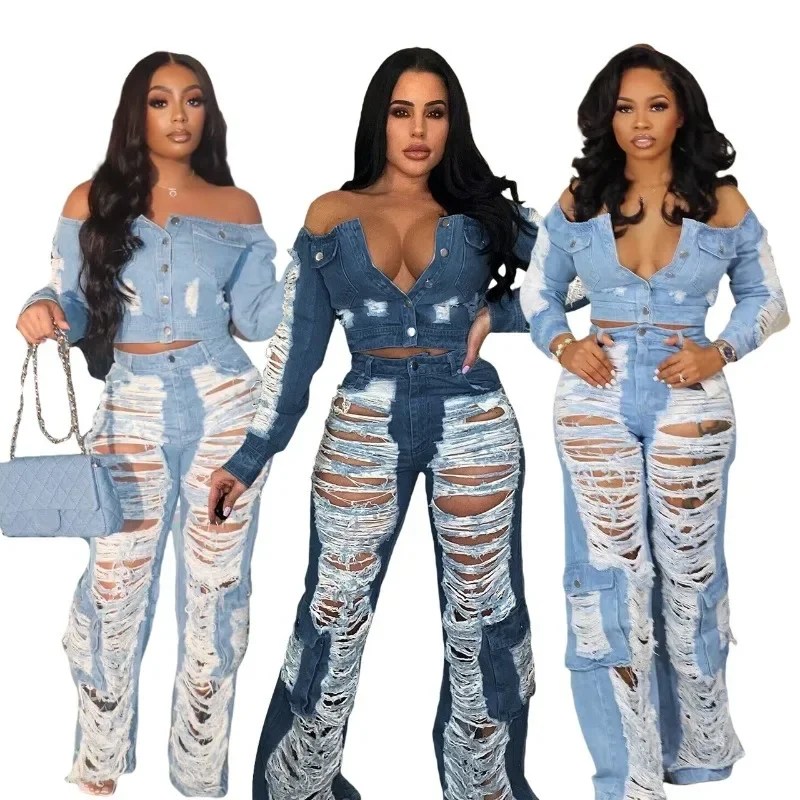 

Hole Hollow Out Denim Cargo Pants Women Y2k 2023 Autumn Fashion Casual Pocket Button Fly Straight Jeans Streetwear S-2XL