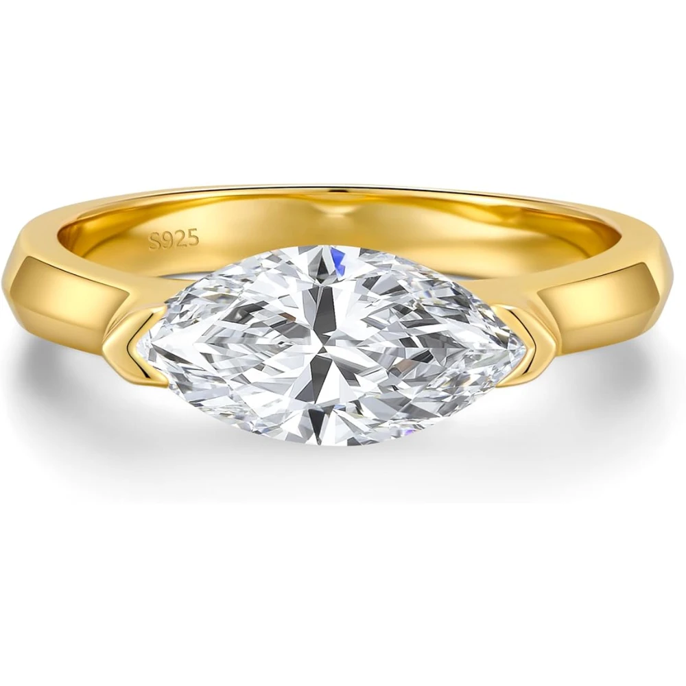 

100% Real 925 Sterling Silver 14K Gold Marquise Moissanite Diamond Ring Party Wedding Band Rings for Women Engagement Jewelry