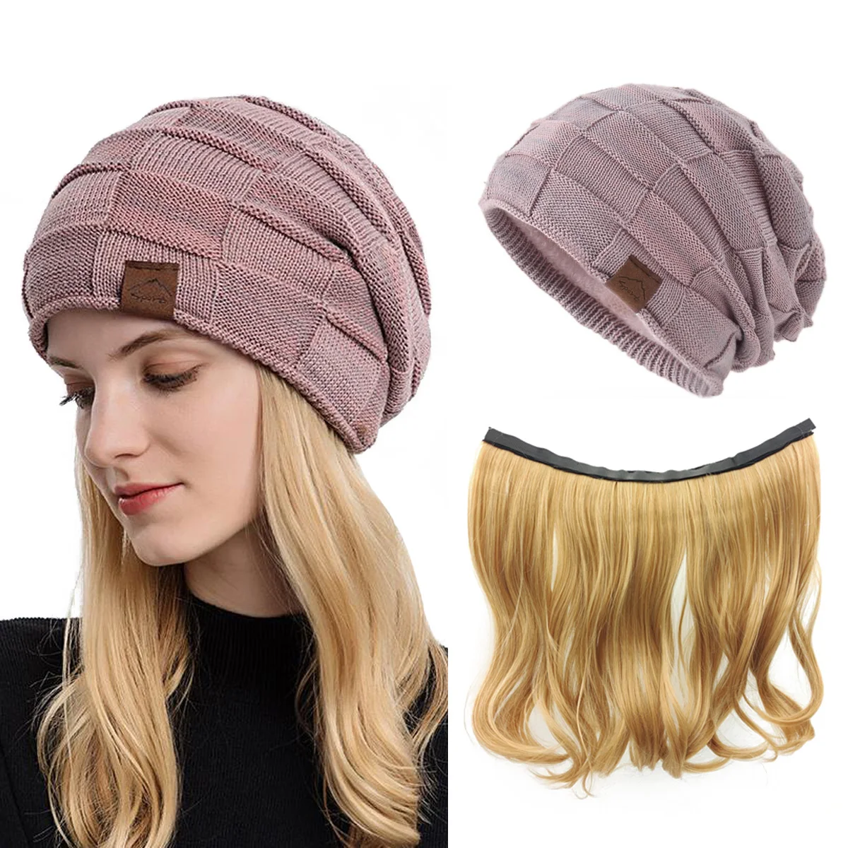 NOOFNO Fall/Winter Beanie Wigs for Women,Knit Warm  Thick Skully Stocking Binie Hat with Hair Attached,Women's Blonde  Cap Wig