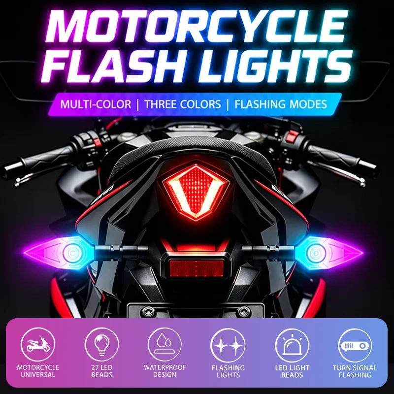 2pcs Motorcycle Led Turn Signals Light Color Projection Lamp Indicators Flashing Rear Tail Brake Flasher Light Running Light
