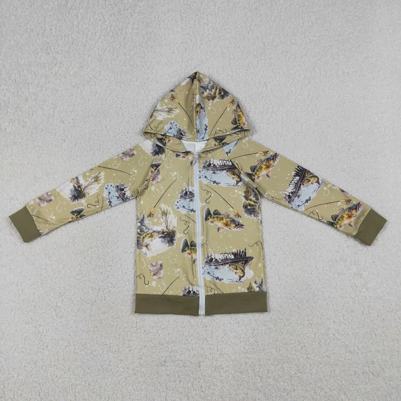 Wholesale Kids Children Long Sleeve Zipper Green Cardigan Toddler Fish Shirt Hoodie Baby Boy Coat Clothes