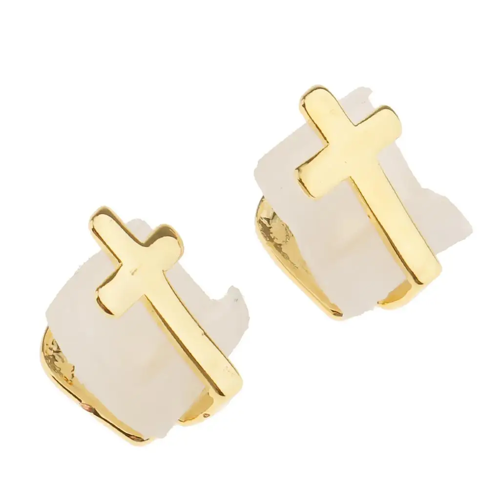 2 PCS 18K Gold Plated Hip Hop Fangs Grill Caps Mens Rapper Cross Sets