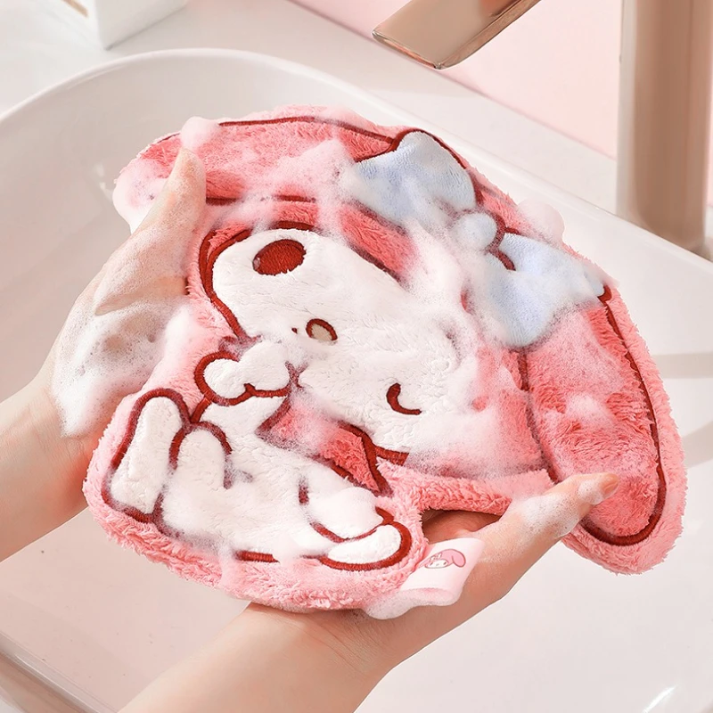 Serviette à main MyMelody à motif de dessin animé, cuisine salle de bains, boule à main rouge avec boucle de suspension, serviette douce et absorbante à séchage rapide, outil pour la maison