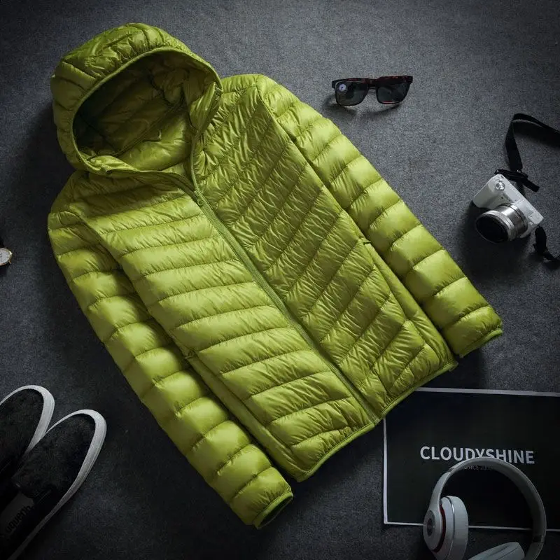 Men's Winter Coat Warm White Duck Down Down Jacket Short Hooded Coat Light Storage Bag Travel Home Coat Men's Down Jacket Coat