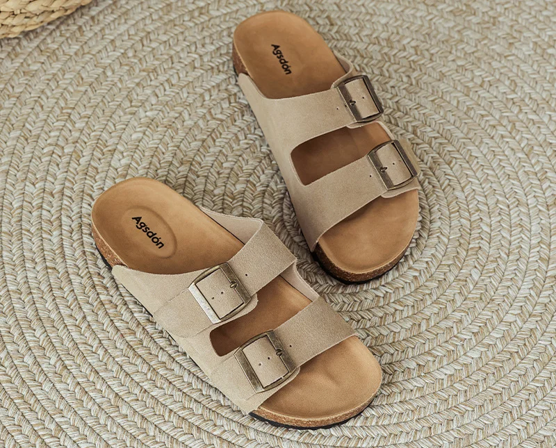 European and American single open-toe flat slippers double buckle beach platform comfortable large-size women's shoes