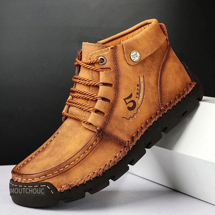 

Size 48 Men's Shoes High Quality High-top Mens Leather Shoes Anti-slip and Wear-resistant Casual Driving Shoes Zapatillas Hombre