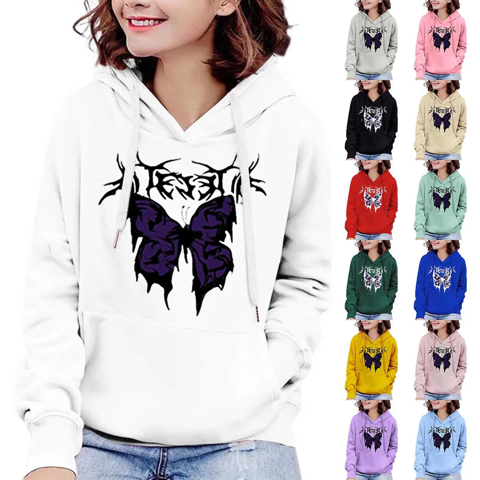 

Autumn And Winter Ladies Big Butterfly Hoodies for Women Pullover Long Cotton Sweatshirts Women Womens Athletic Hoodie