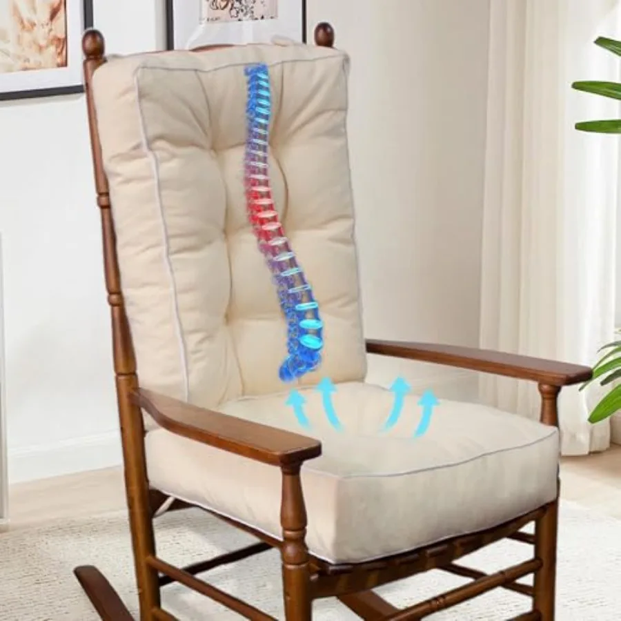 Rocking Chair Cushion, Set of Thicken Seat and Back Chair Cushions with Memory Foam, Non-Slip Chair Pad with Ties for for Indoo