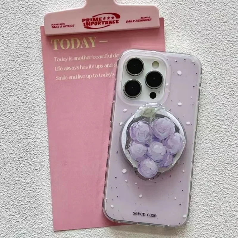 Magnetic grape purple splashed ink phone case with holder For iPhone 11 12 13 14 15 16 pro max