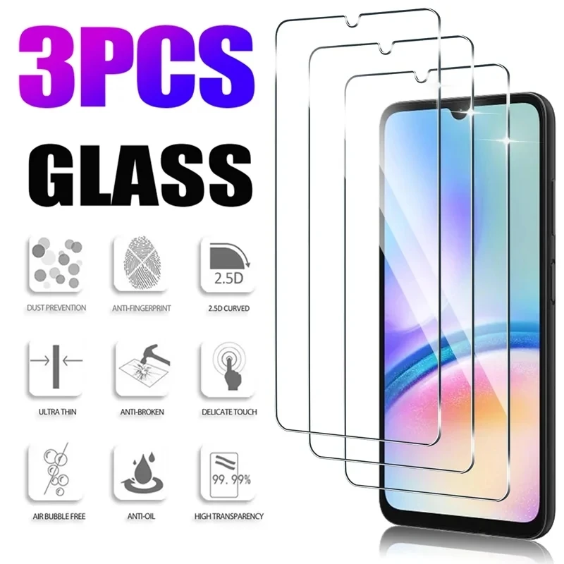 3Pcs Full Tempered Glass For Samsung Galaxy A05 A15 A25 A35 A55 Screen Protector A04 A14 A24 A34 A54 F04 F14 F34 F54 Glass Film